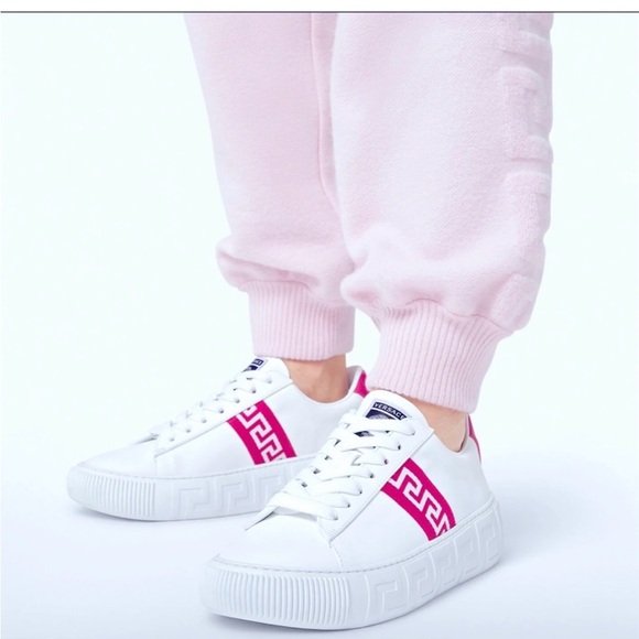 Versace Women's Sneakers in White and Pink - Picture 2 of 8